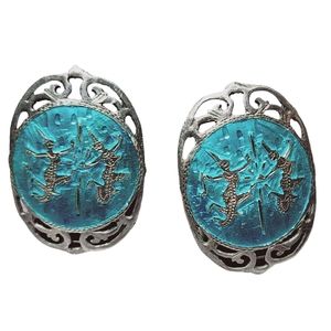 Siam Sterling Silver Blue Enamel Neillo Dancer Clip on earrings